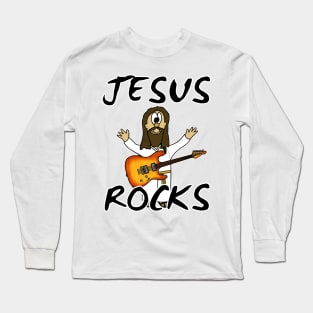 Jesus Rocks Electric Guitar Christian Guitarist Long Sleeve T-Shirt